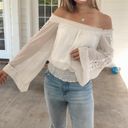 XOXO Gold & White Off the Shoulder Bell Sleeve Top Photo 0