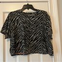 Mother the Slouch Short Sleeve Cropped Tee in Against the Wild Zebra Print Black Size L Photo 1