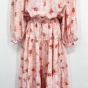 Alexis  Tilia Off the Shoulder Floral Print Tiered Midi Dress Tassel Tie Pink Photo 6