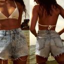 ZARA  Rhinestone High Rise Curved Light Blue Denim Shorts Size 6 or 28 Photo 0