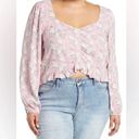 Abound NEW NWT  Cinched Floral Blouse Pink Cream Blue Long Sleeve Crop Top Medium Photo 0