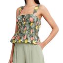 BCBGMAXAZRIA  Floral Peplum Hem Top Women's Green Square Neck Sleeveless Medium Photo 1