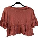 Altar'd State  Women's Brown Peplum Round Neck Short Sleeve Crop Top Size Small Photo 0