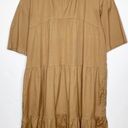 Everlane  The Tiered Midi Dress Cotton Mock Neck Short Sleeve Tan XS Photo 0