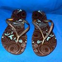 Havaianas NWOT  Slim Size 4/5 Brown & Light Blue Flip Flops Photo 0