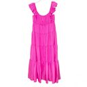 Free The Roses  NWT Flamingo Fuchsia Pink Poplin Tiered Ruffle Maxi Dress Small Photo 9