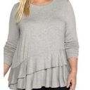 Kaari Blue  Long Sleeve Ruffle Hem Gray Shirt Medium Photo 0