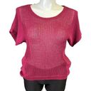 a.n.a  Womens Sweater Shirt Top Short Sleeve Loose Knit Crochet Pullover Red Large Photo 0