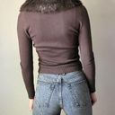 The Loft Vintage Y2K Chocolate Brown Faux Fur Trim Crop Cardigan Sweater Photo 3