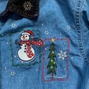 Basic Editions  Vintage Shirt Chambray Holiday Button Front Black Velvet Snowman Photo 6