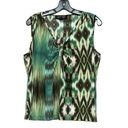 Kasper  Women's Sleeveless Keyhole Tank Top Green Ikat Print Size L Photo 0