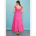 Free The Roses  NWT Flamingo Fuchsia Pink Poplin Tiered Ruffle Maxi Dress Small Photo 7