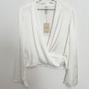 Mango NWT  V-Neck Flare Long Sleeve Satin Feel Faux Wrap Blouse Top MNG Medium 6 Photo 2