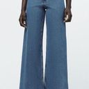 ZARA  High Waist Marine Straight Wide Leg Jeans Raw Hem Light Blue Wash, Size 4 Photo 0