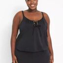 Cacique new LANE BRYANT SWIM BLACK NO WIRE LACE-UP BLOUSON TANKINI TOP PLUS SZ 36 Photo 0