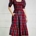 Hill House  Louisa Nap Red Tartan Paid Short Sleeve Midi Dress 100% Cotton 2XL Photo 1