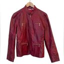 Chico's Chico’s Red LS Faux Leather‎ Moto Zip Up Jacket Diamond Stitch Size 1 Small Photo 0