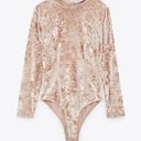 ZARA  Crushed Velvet bodysuit Princess Seam Ecru Size Large Photo 1