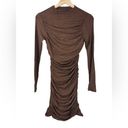 Naked Wardrobe  RUCHED LONG SLEEVE CUTOUT MINIDRESS IN CHOCOLATE Size Large Photo 3