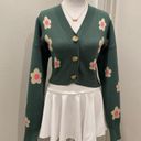 Daisy Bailey Rose Green Pink & Pale Yellow  Floral Cropped Cardigan Sweater - S Photo 1