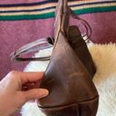 Vintage full grain leather large shoulder bag tote satchel dark brown double Photo 6