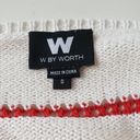 W By Worth  Womens Sweater Size S Stripe Fringe Open Knit White Red Long Sleeve Photo 56