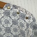 Loft  Womens Top Sz L White Blue Floral Short Sleeve Gold Buttons WorkWear Dressy Photo 1