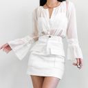 Candela Revolve  White Sheer Striped Bell Sleeve Lace Button Down Blouse Peplum Top Size XS Photo 0