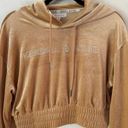 Kendall + Kylie  Gold Velour Cropped Hooded Sporty Pullover Sweatshirt Sz Small Photo 2