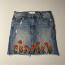 MOTHER Denim  Women’s High Waisted Straight Mini Fray Embroidered Denim Skirt Photo 0