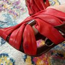 L.A.M.B. Tamika Red and Brown Strappy Leather Heels Photo 9