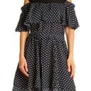 Jason Wu  GREY Navy and White Polka Dot Off Shoulder Ruffle Fit and Flare Dress S Photo 0