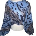 Debut  Absract Print Cropped Sweater Blue & Brown Size XL Photo 0