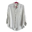 Hem & Thread  Womens White Collared Button Up Roll Tab Sleeves Blouse New Large L Photo 12