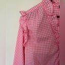 Tommy Hilfiger  Pink White Ruffle Gingham Button Up Blouse Women’s Size XL Plaid Photo 2