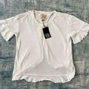 Chaser NWT!  White Ruffle Lettuce Hem Open Wrap Back Short Sleeve Top Medium Photo 0