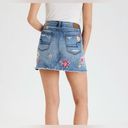 American Eagle  OUTFITTERS Blue Washed Embroidered
Denim Mini Pure Cotton Skirt 8 Photo 1