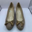 Ralph Lauren  Tan Cambree Tassel Bow Braided Woven Gold Heel Wedge  Womens Sz 8 Photo 2