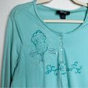 Style & Co NWT  Green Embroidered Henley 3/4 Sleeves Top Photo 3