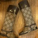 Gucci Monogram Jumbo GG Cordovan Lux Zelda Harness Riding Boots Camel Ebony New Acero Size 37.5 Photo 7