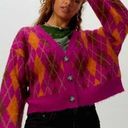 Daydreamer  Argyle Cardigan Women XL NEW Fuchsia Sunset Wool Blend Y2K Retro Photo 0