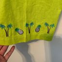 kim rogers  Linen Blend Pull On Crop Pants Size Large Green Embroidered Pineapple Photo 1