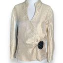 Dress Barn Vintage  Collarless Blazer Top Gold Metallic Black Brooch Ruched 10 Photo 0