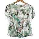 Tryst  Womens S T-Shirt Twist Front Round Neck Abstract Green Pink White Active Photo 0