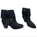 Lauren Ralph Lauren Mara Black Oiled Suede Fringe Heel Booties Sz 8 Photo 2