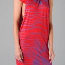 Halston Heritage Red Swirl Floral Draped Tie Asymmetrical Silk Blend Mini Dress Photo 0