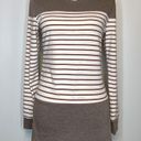 Hount Small Long Sleeve Striped Top Shirt Brown/Cream Tunic Length Casual Basic Photo 0