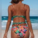 NEW Tropical Floral Leopard Bikini Swimsuit V Neck High Waisted 2 Piece Set Size M Photo 2