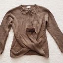 Love + Harmony Brown Twisted Pom Pom Tie Neck Sweater Photo 0