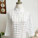 Coldwater Creek Woven Linen Windowpane Plaid Sheer Button Down Top Small Photo 4